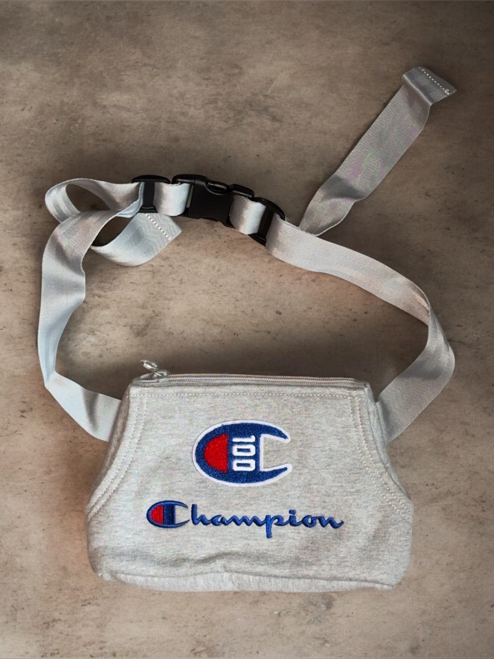Champion 100th Anniversary Hand Warmer Fanny Pack Belt Bag Gray Embroidered Logo